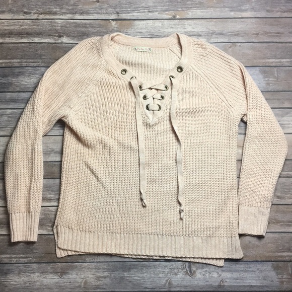 PEACH PINK KNITTED LACE UP SWEATER - Picture 2 of 5